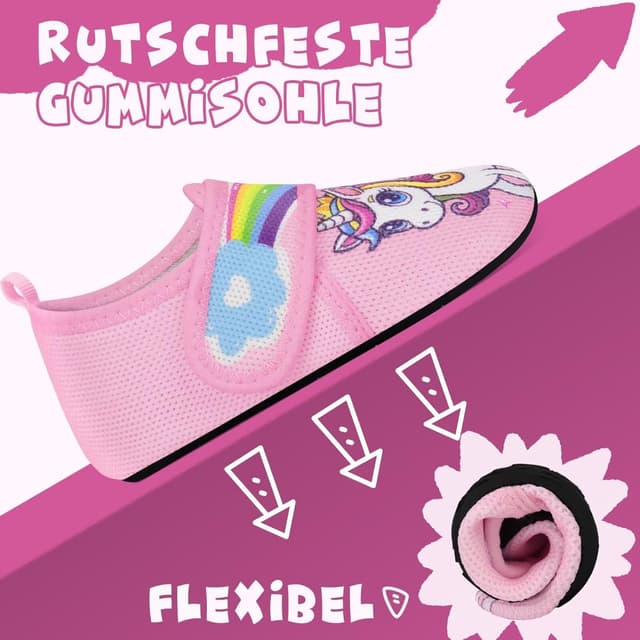 Detalle 2 de Kyopp Hausschuhe Kinder – atmungsaktive, rutschfeste Pantoffeln als Lauflern- und Kindergarten-Slipper (Gr. 20–35)
