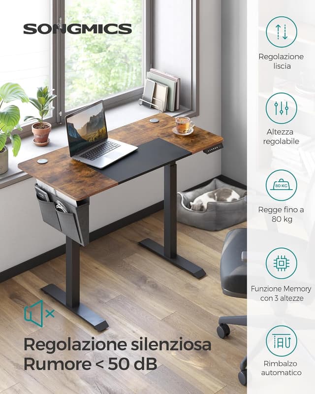 Detalle 2 de SONGMICS scrivania elettrica regolabile in altezza 120×60 cm con memoria 4 posizioni e porta USB-C (LSD015X01)