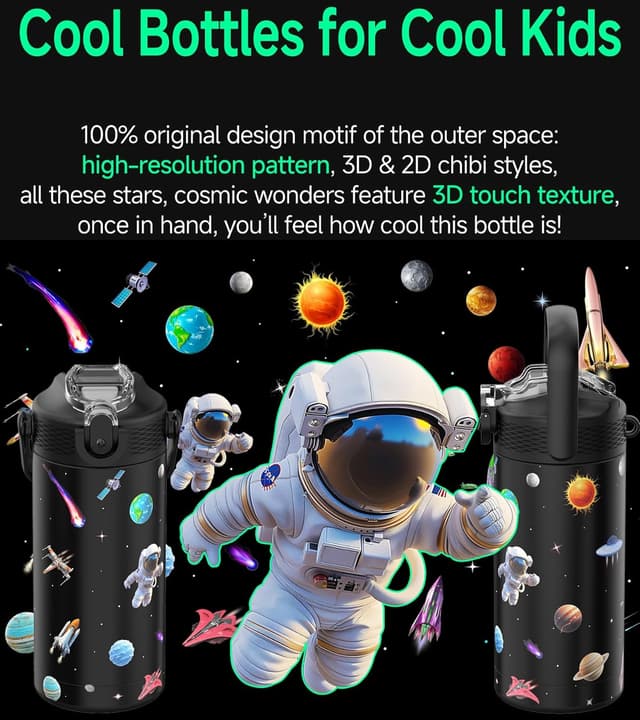 Detalle 2 de MYFOREST 400ml Insulated Kids Water Bottle (14oz) with soft sipper, insulated liner and name spot