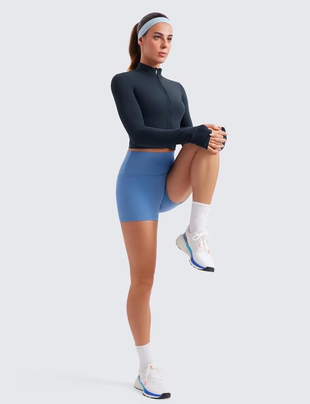 Detalle de CRZ YOGA Donna Butterluxe giacca da allenamento con zip integrale e fori per i pollici Slim Fit