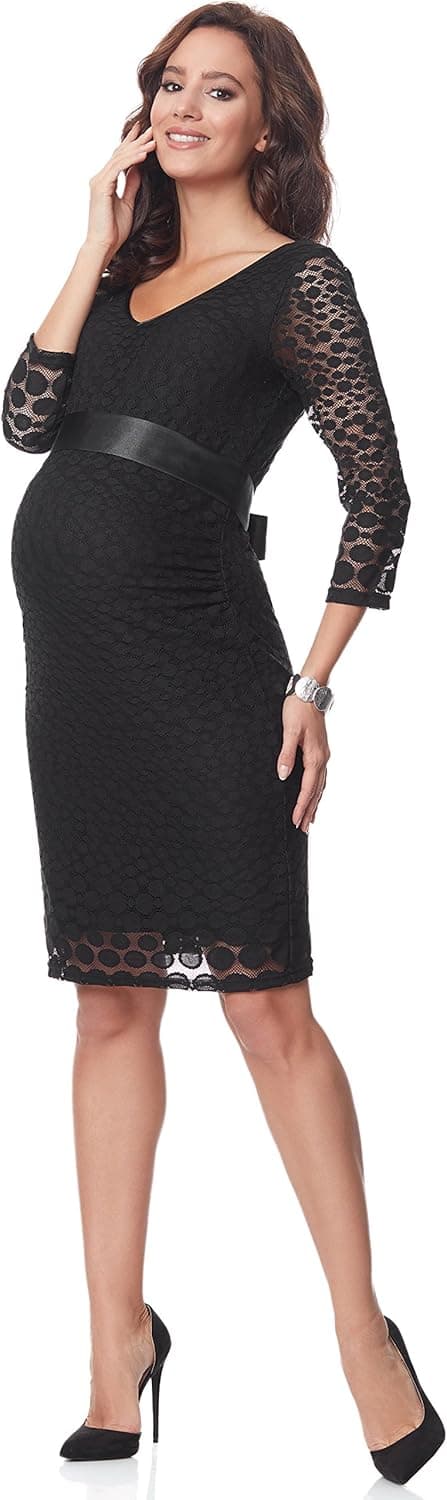 Detalle de Be Mammy Robe Femme de grossesse en dentelle extensible avec ceinture satin