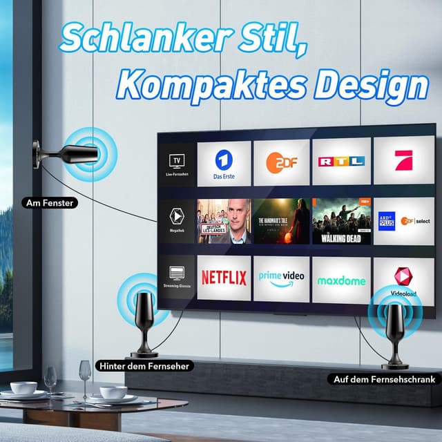 Thumbnail 6 de DVBT2 Zimmerantenne mit 360° Empfang, 2,5 m Kabel