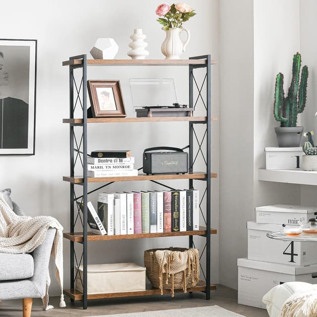 Detalle 2 de HCHQHS 5-Tier Industrial Bookshelf with Metal Frame and Rustic Wooden Shelves (Freestanding)