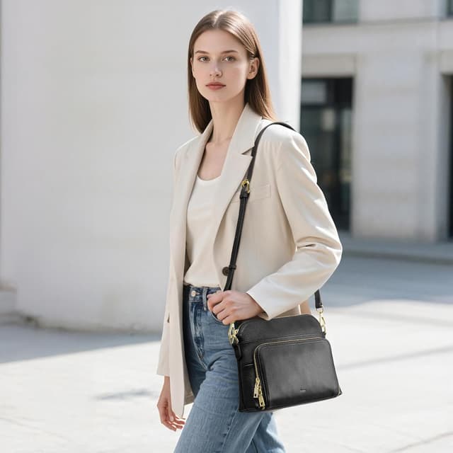 Detalle 2 de Kattee Piccola borsa a tracolla da donna in vera pelle con portafoglio RFID