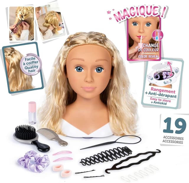 Detalle 2 de Smoby My Beauty testa da styling bionda con trucco termosensibile e 19 accessori (dai 3 anni)
