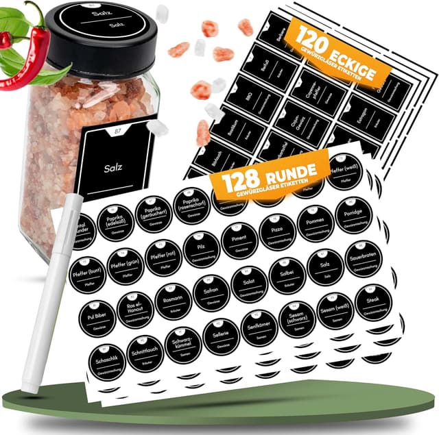 Detalle de CLIDOR Gewürzetiketten 248 Stk Rund & Eckig