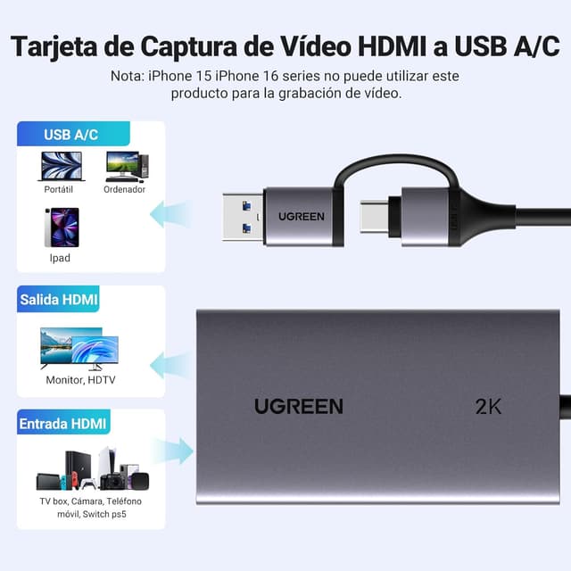 Thumbnail 3 de UGREEN Capturadora HDMI 4K 30Hz para Gaming y Streaming