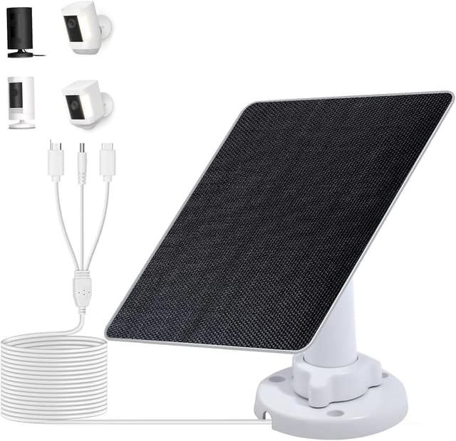 Detalle de ECO-WORTHY 5W Solar Panel for Ring Outdoor Cameras (USB-C/Barrel Plug, 9.8ft Cable)