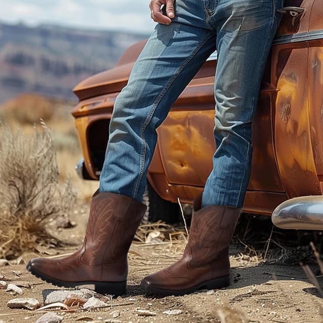 Detalle de Rollda Cowboy Boots Men Square Toe Mid-Calf 123° Heel