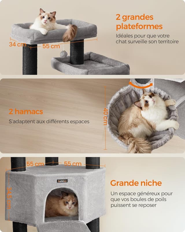 Detalle 2 de Feandrea Grand Arbre à Chat à 5 niveaux XXL PCT008G02 (tour de jeux en sisal)