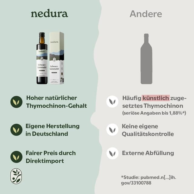 Detalle de nedura® Schwarzkümmelöl kaltgepresst (ungefiltert) 100 ml – 100% naturrein