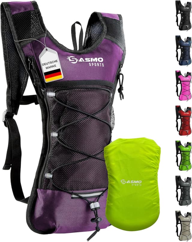 Detalle de SASMO® Laufrucksack Damen 6L (Beere) mit Thermofach – leichter Running-Backpack inkl. Regenschutz