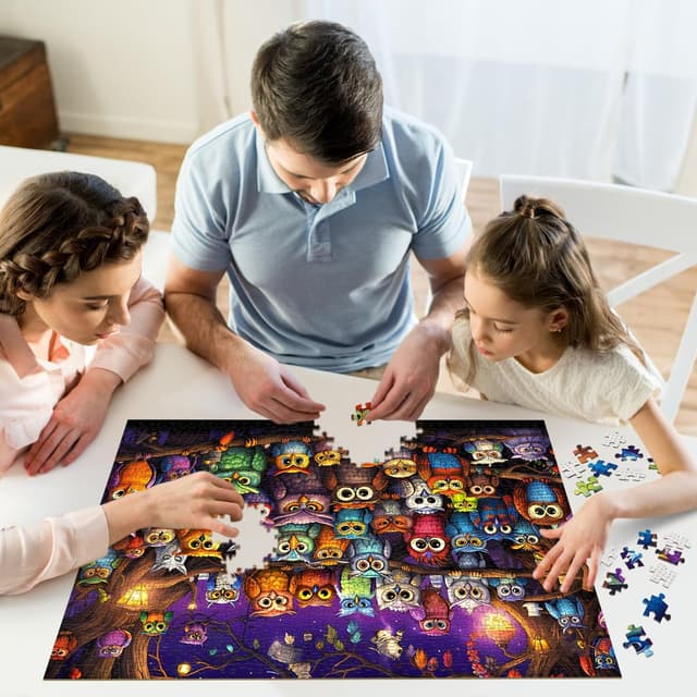Detalle de HUADADA Puzzle 1000 Teile für Erwachsene mit Eule-Motiv (70 x 50 cm)