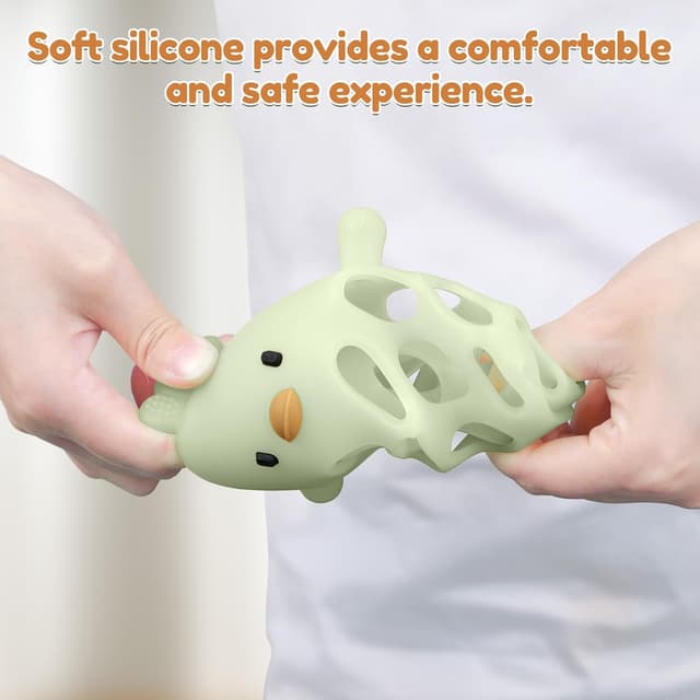 Detalle de MCGMITT Silikon-Beißring Greifball mit Rassel (Hühnerform), BPA-frei – Zahnungshilfe für Babys 3–18 Monate