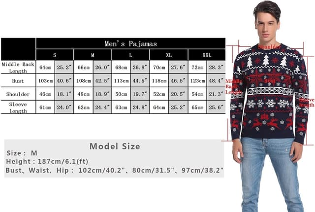 Detalle de Pull de Noël unisexe Aseniza « moche » avec motif flocon et wapiti, col rond et manches longues