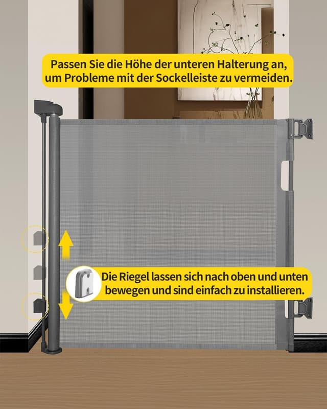 Detalle de Patywaga 2er-Set ausziehbares Treppenschutzgitter (0–140 cm) für innen & außen, inkl. Kindersicherung