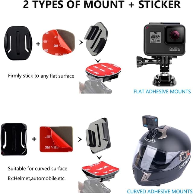 Detalle de YHTSPORT Supporto adesivo curvo e piatto per action cam (26 pezzi) con attacco per casco, 3M