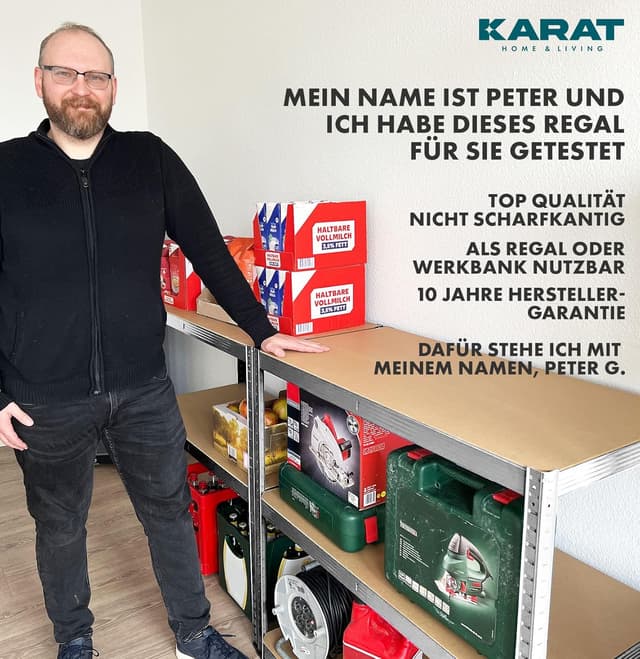 Detalle 2 de KARAT Schwerlastregal-Set (2-teilig) 40 x 90 x 180 cm mit 5 verstellbaren, verzinkten Böden
