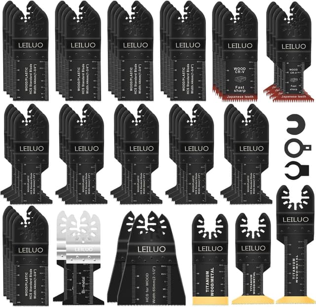 Detalle de LEILUO 55-Piece Multitool Blades Kit (Titanium & Japanese Tooth) for Wood, Nails & Drywall