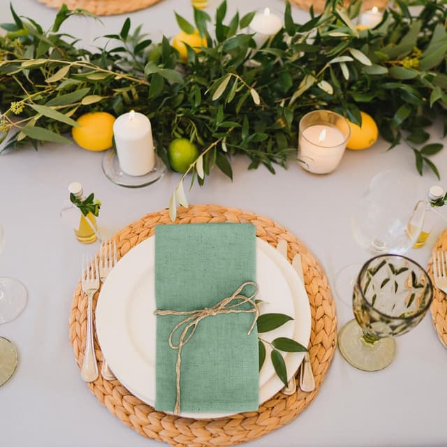 Detalle de Yuragim Stoffservietten Salbeigrün im 12er-Set (Leinen, 40 x 40 cm) – waschbare Stoffservietten für Tischdeko