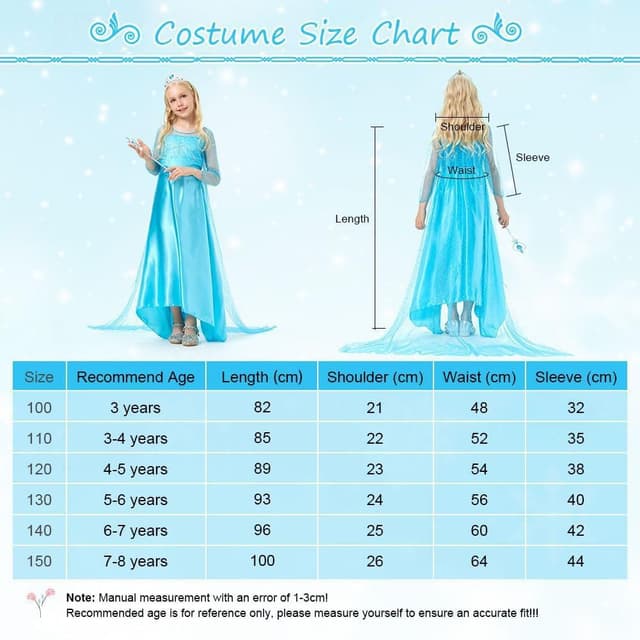 Detalle 2 de AOOWU Costume Principessa Bambina blu con accessori (vestito da ragazza) per Halloween, Carnevale e festa