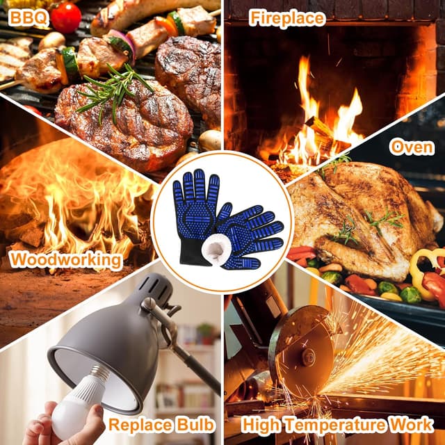 Detalle 2 de flintronic Heat Resistant Grill Gloves (Blue) – oven, BBQ and soldering hand protection up to 800°C
