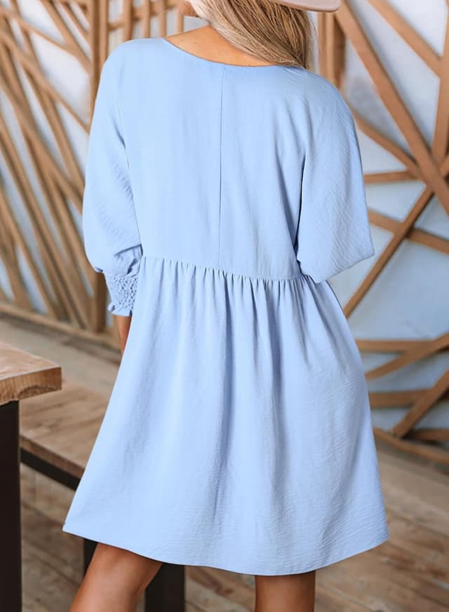 Detalle de Dokotoo Women’s Casual Tunic Dress with Empire Waist & Short Sleeves (Flowy Babydoll)