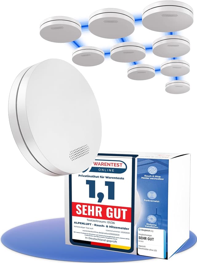 Thumbnail 6 de ALPENLUFT Funk vernetzter Rauchmelder & Hitzemelder 2in1, 10 Jahre Batterie, 5er-Set ohne Bohren
