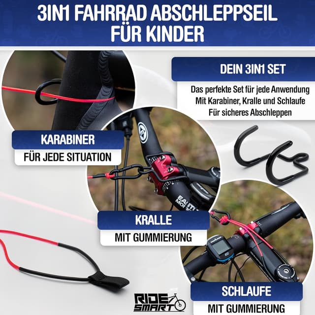 Detalle 2 de Fahrrad Abschleppseil Kinder 3in1 Set 2 m