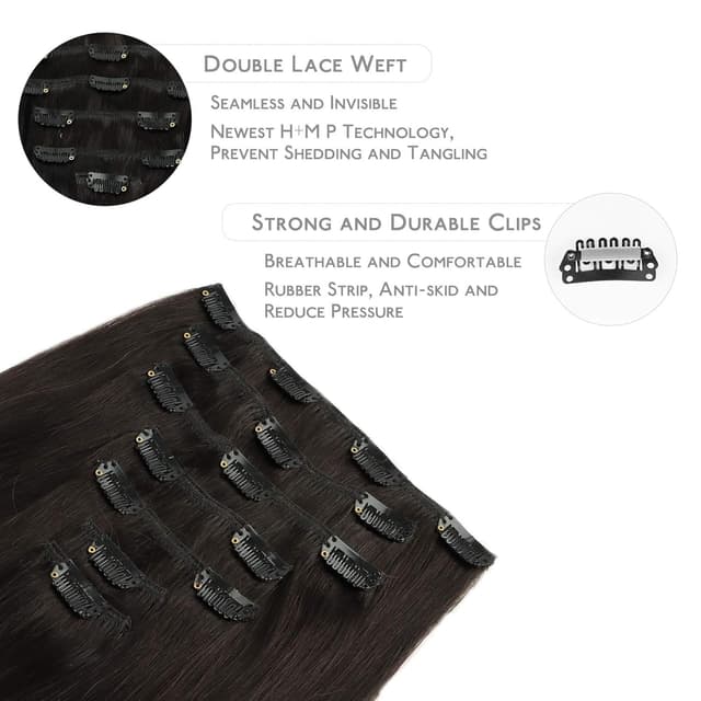 Thumbnail 2 de WENNALIFE Clip-in Echthaar Extensions Dunkel Braun, 35 cm (7-teilig, 120 g)