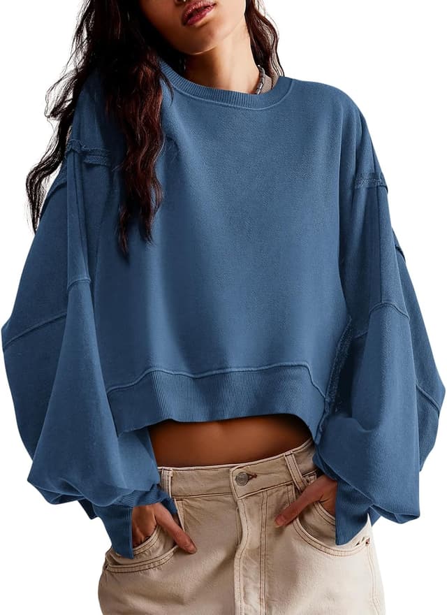 Detalle de Zwurew Womens Casual Crewneck Sweatshirt — Side Slit Crop Pullover