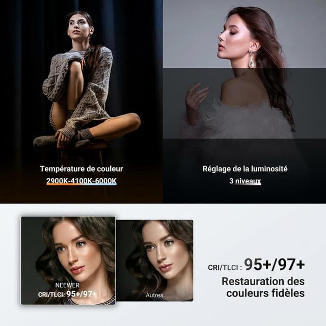 Detalle de NEEWER Basics M22 anneau lumineux LED fileté 67 mm (bicolore, rechargeable, CRI95+)