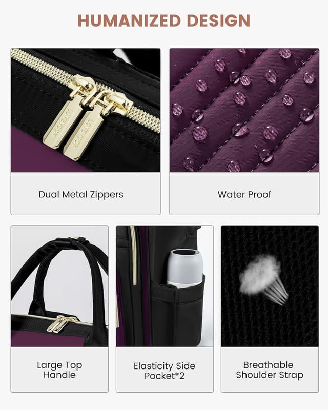 Detalle de LOVEVOOK Damen-Rucksack für Laptop bis 15,6 Zoll (wasserdicht) – City-/Reiserucksack in Violett
