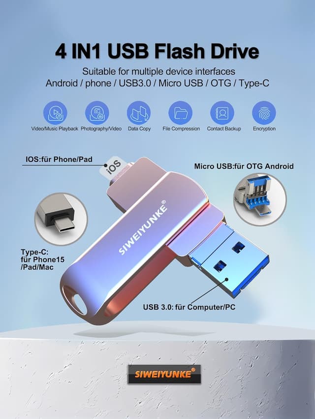 Detalle de USB-Stick 256 GB für Phone „Photostick 3.0“ – 4-in-1 Speicherstick für iOS, Android, Pad & PC, Hellrosa