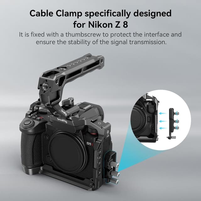 Detalle de SmallRig Z 8 Cage Kit 3941 pour Nikon Z 8 (cage aluminium, poignée supérieure, serre-câble HDMI)