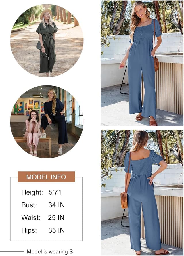 Detalle de Dokotoo Women’s 2026 Summer Lantern Sleeve Jumpsuit Romper with Wide-Leg Pants and Pockets