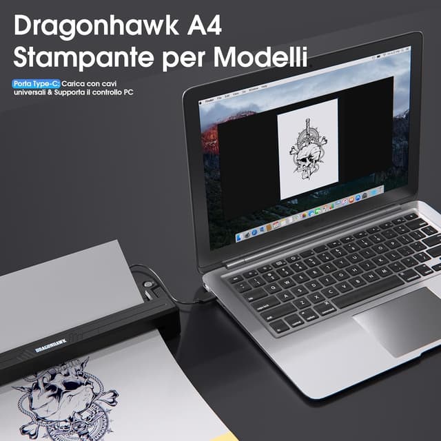 Thumbnail 6 de Dragonhawk A4 stampante termica per trasferelli tatuaggi portatile wireless