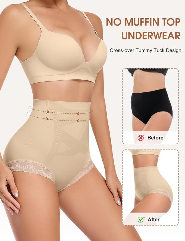 Detalle 1 de Culotte gainante Wiepux ventre plat à dentelle, sans couture (seconde peau) – noir, nude, café