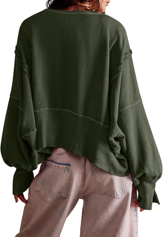 Detalle de Zwurew Women’s Casual Sweatshirt Crewneck Side Slit Crop Pullover (Long Sleeve)