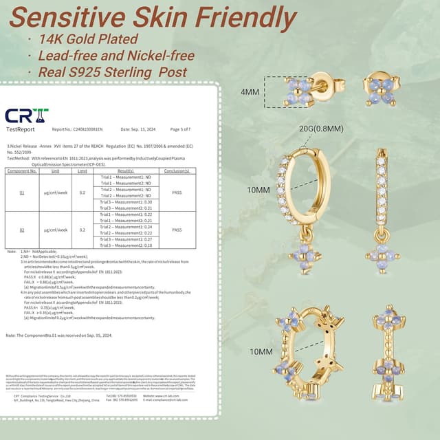 Thumbnail 6 de Macachii 3 Pairs Sterling Silver & 14K Gold Plated Hoop, Stud & Huggie Earrings Set