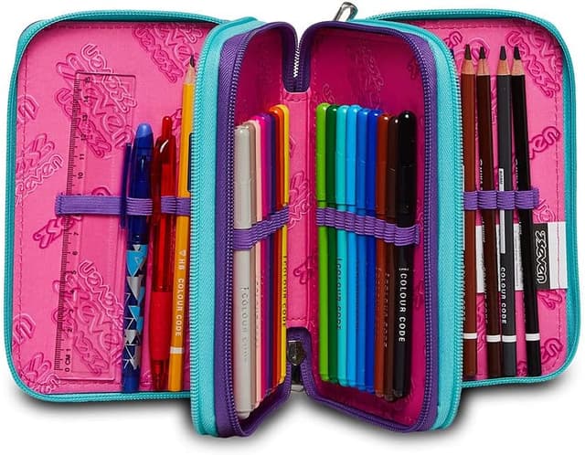 Detalle de Astuccio Seven Astuccio 3 Zip Trendy heart girl Viola con 44 pezzi e portapenne triplo scomparto