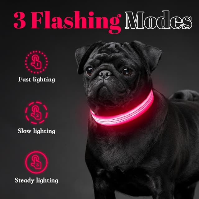 Detalle de Sugiifamy Light Up Dog Collar (Pink, Large) with USB rechargeable LED and 3 flashing modes