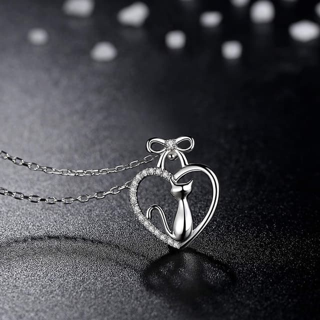 Detalle de VIKI LYNN collier argent pendentif chat mignon en argent 925 et zircon