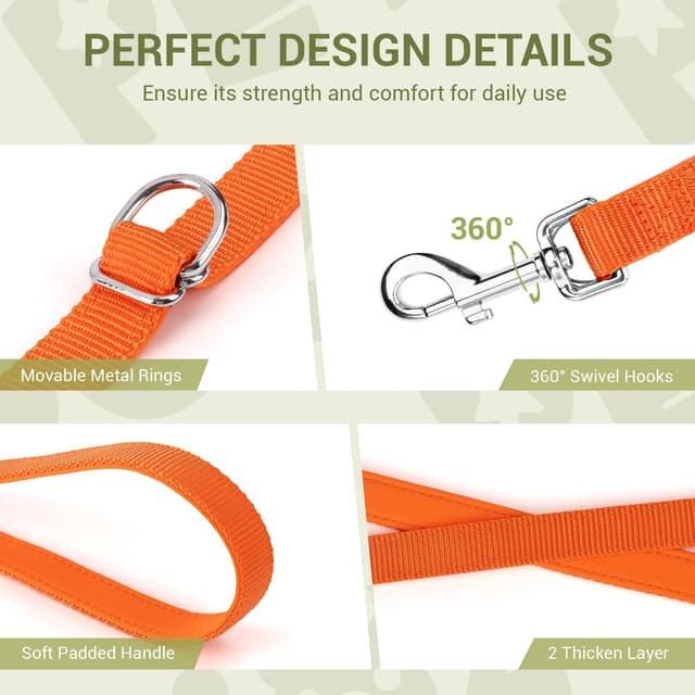 Thumbnail 6 de Hundeleine für kleine bis mittelgroße Hunde bis 30 kg – verstellbare Schleppleine 3 m mit Doppel-Leinenfunktion, Nylon, Orange