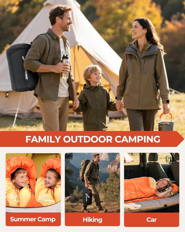 Detalle de Sportneer Camping Sleeping Bag for Adults & Kids (3–4 Season) – Warm, Lightweight & Compact