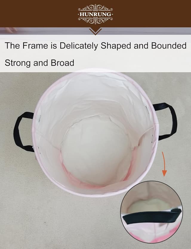 Detalle 2 de HUNRUNG Laundry Hamper (Large) Canvas Storage Basket – collapsible waterproof round bin for dorms, kids & laundry