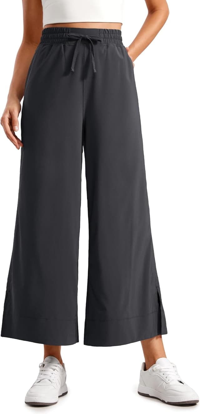 Detalle de CRZ YOGA Pantalon Capri léger à jambe large femme taille haute décontracté
