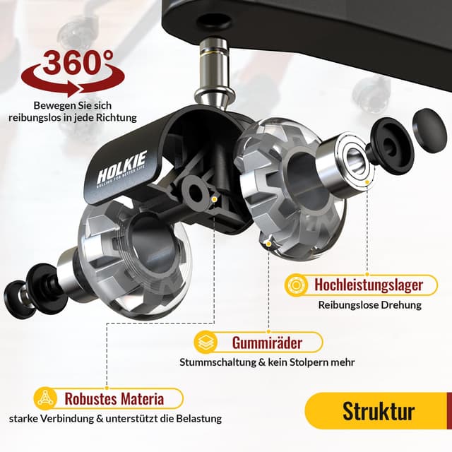 Detalle de HOLKIE Bürostuhl Rollen (10 mm Schaft) – 5er Set für harte Böden, leises Gleiten, doppelrädrig