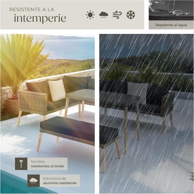 Thumbnail 6 de TecTake Conjunto jardín ratán 8 cm cojines