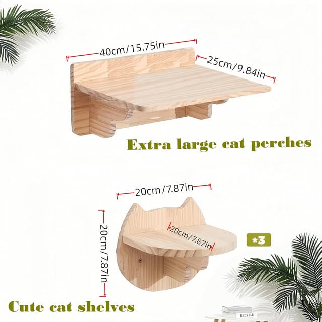 Thumbnail 3 de Cat Wall Shelves set cat shelves 40x20cm Hammock